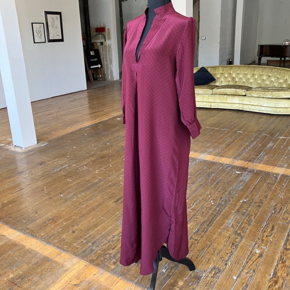 Wizzy Kit Maroon and navy polka dotted Maxi dress. - Picture 6 of 13